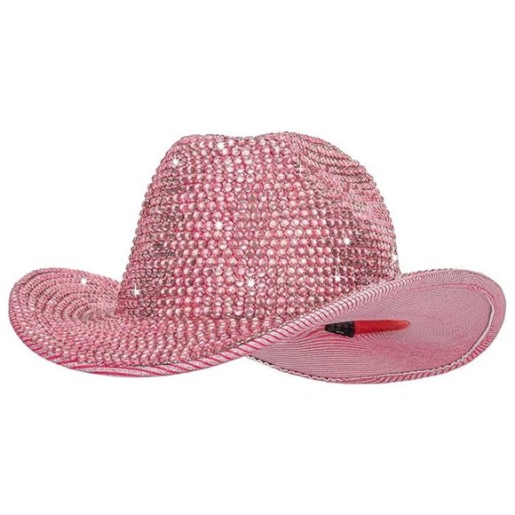 NWT Sparkling Bling Rhinestone Barbie Pink Cowboy Hat Halloween Costume - Picture 2 of 8
